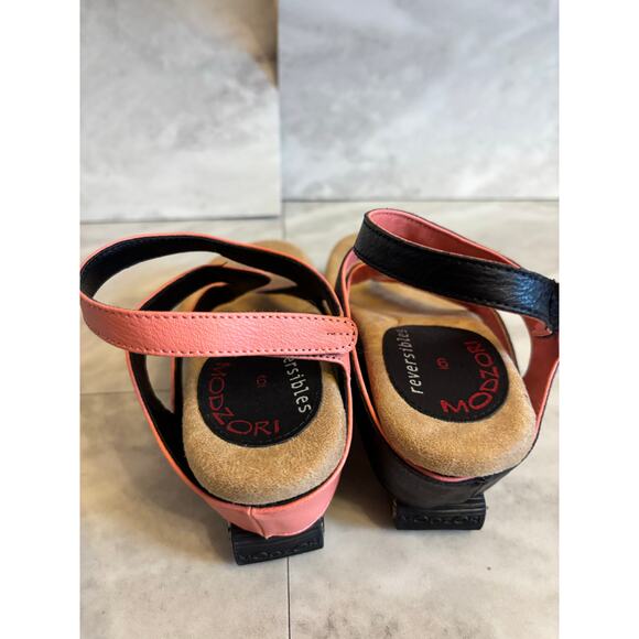 Modzori Zoey Women's Mid Wedge Reversible Sandal Coral Black Size 6 - Picture 4 of 6